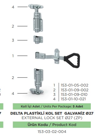 ARKA KAPI KILIT SET DELTA PLS KOL 27 MM GLNZ B.SUZ